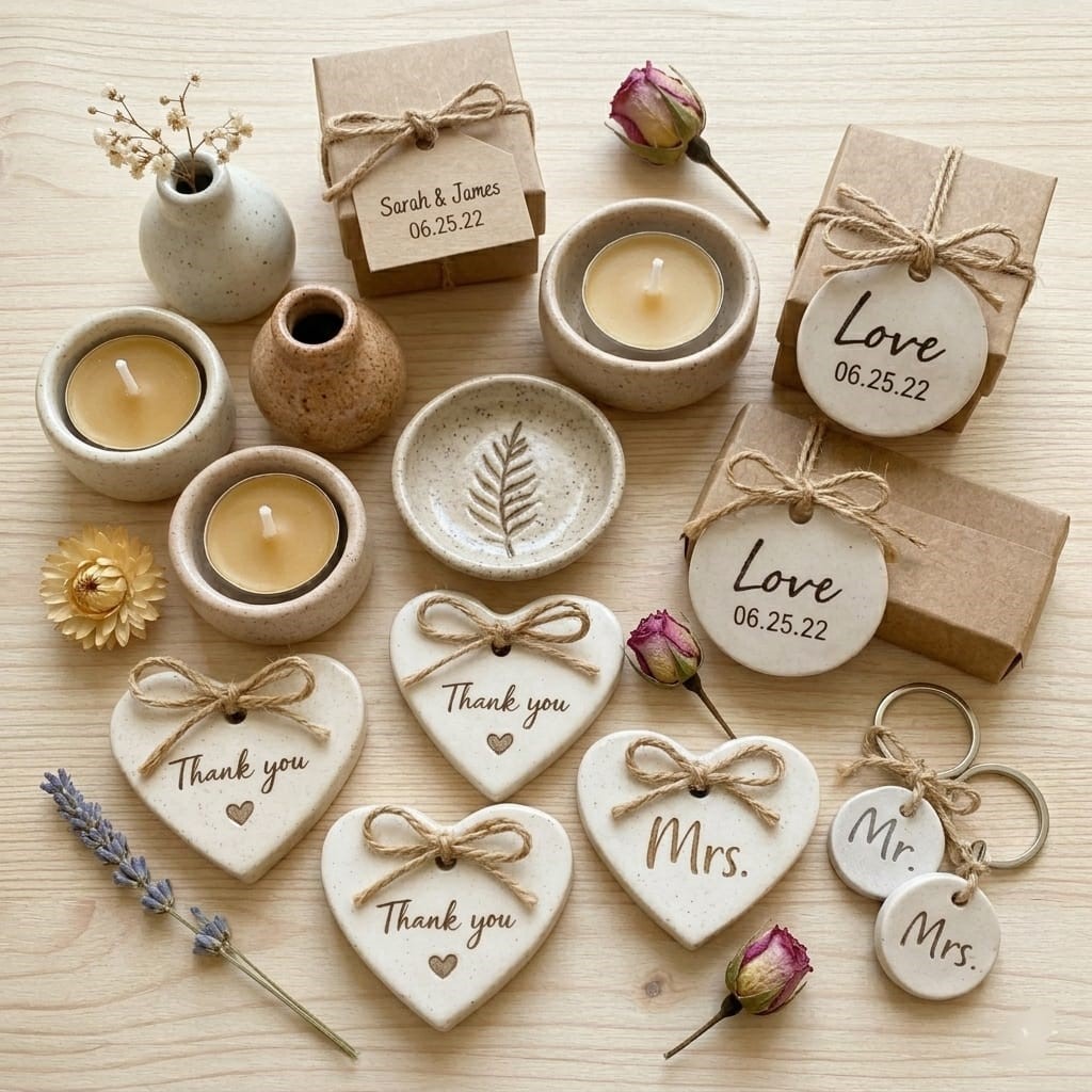 Detalles de boda personalizados en cerámica para invitados