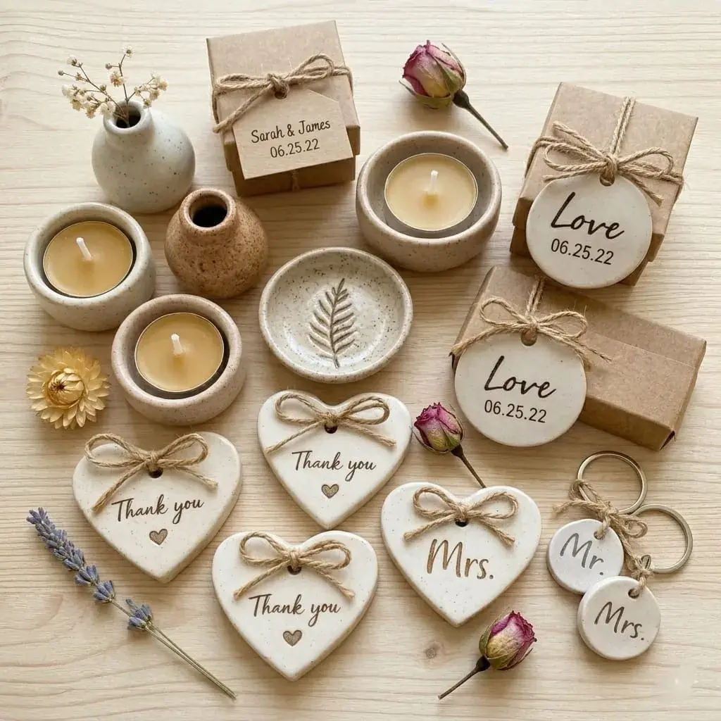 Detalles de boda personalizados en cerámica para invitados