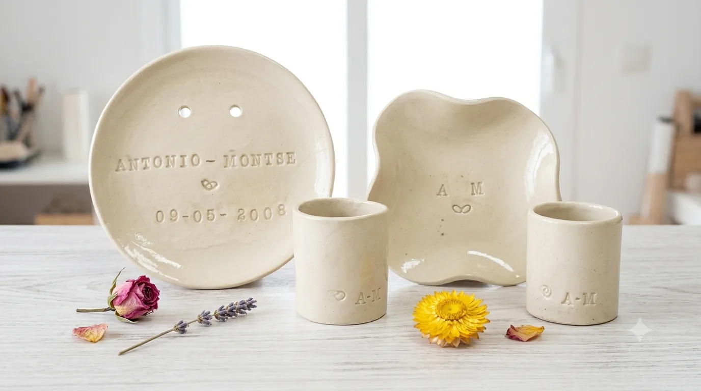 Set de bodas de cerámica artesanal personalizado