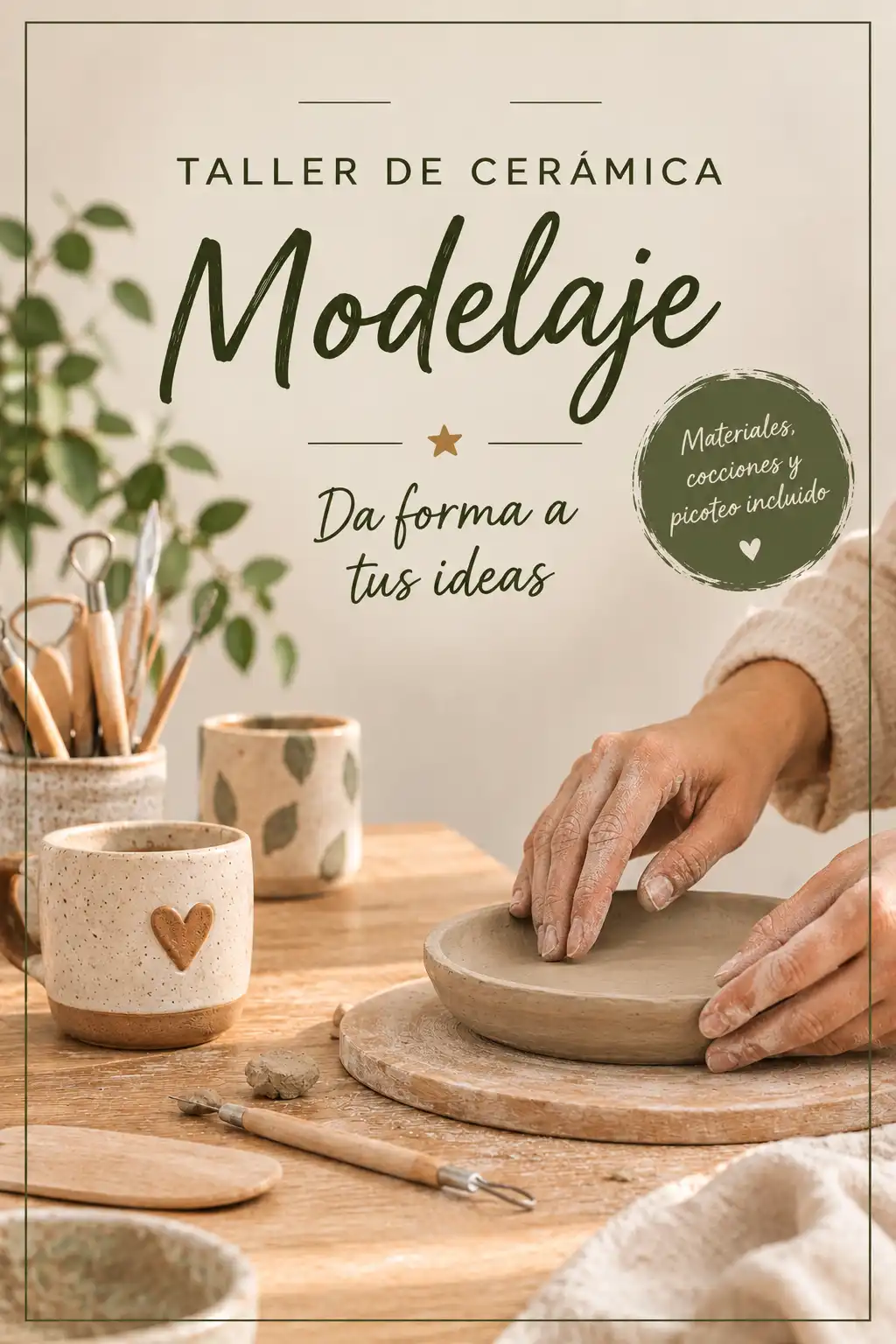 Taller puntual de modelaje de cerámica en Valladolid - CreArte, dando forma a un plato de barro a mano