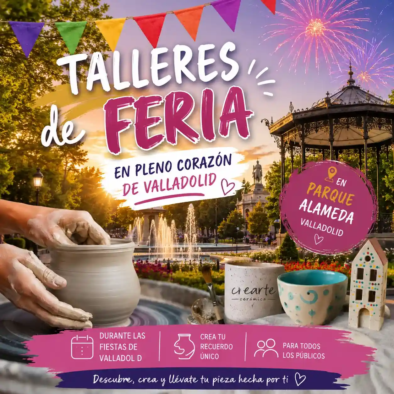 Taller especial de Feria del sábado 12 de septiembre en Parque Alameda, Valladolid - CreArte Cerámica