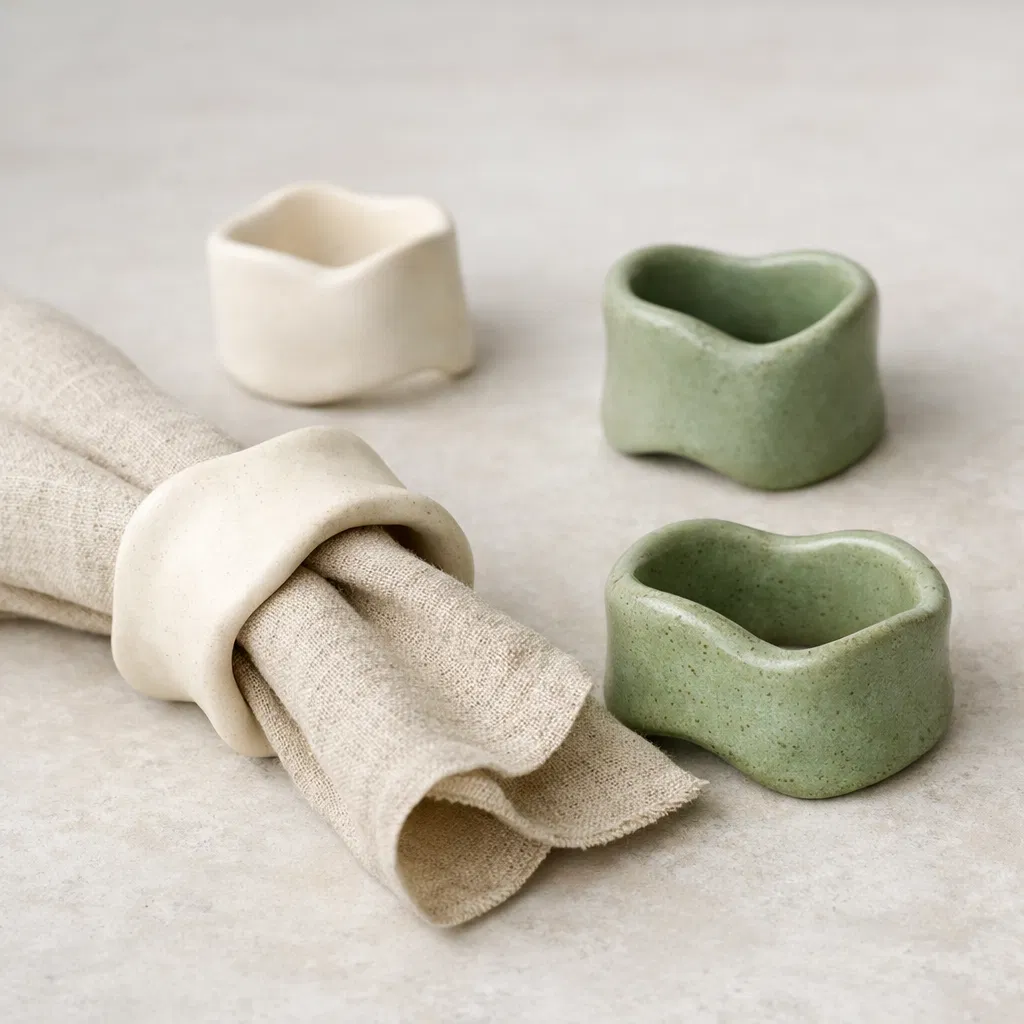 Servilleteros de cerámica artesanal con diseño orgánico